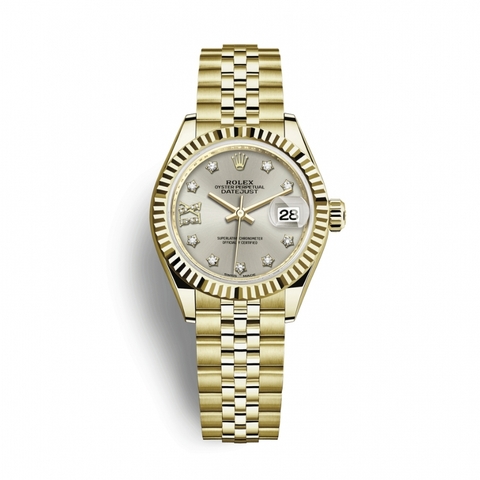 Đồng Hồ Rolex Lady-Datejust 28 279178-0004 Mặt Số Bạc Dây Đeo Jubilee Vàng Vàng