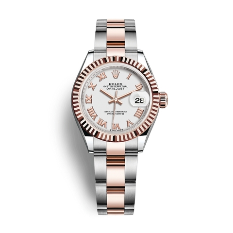 Đồng Hồ Rolex Lady-Datejust 28 279171-0022 Mặt Số Trắng Dây Đeo Oyster Vàng Hồng Thép