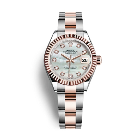 Đồng Hồ Rolex Lady-Datejust 28 279171-0014 Mặt Số Xà Cừ Dây Đeo Oyster Vàng Hồng Thép