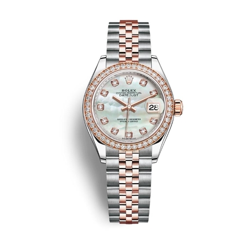 Đồng Hồ Rolex Lady-Datejust 28 279381rbr-0013 Mặt Số Vỏ Trai Trắng Nạm Kim Cương Dây Đeo Julbilee