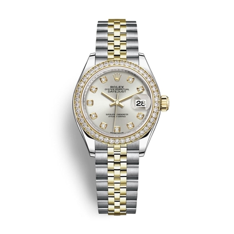 Đồng Hồ Rolex Lady-Datejust 28 279383RBR-0004 Mặt Số Bạc Dây Đeo Jubilee Thép Vàng Vàng