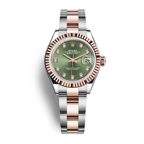 Đồng Hồ Rolex Lady-Datejust 28 279381RBR-0008 Mặt Số Olive Dây Đeo Oyster Thép Vàng Hồng