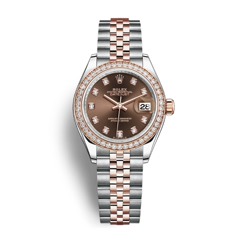 Đồng Hồ Rolex Lady-Datejust 28 279381RBR-0011 Mặt Số Chocolate Dây Đeo Jubilee Thép Vàng Hồng