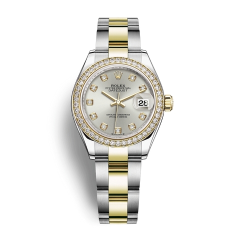Đồng Hồ Rolex Lady-Datejust 28 279383RBR-0008 Mặt Số Bạc Dây Đeo Oyster Thép Vàng Vàng