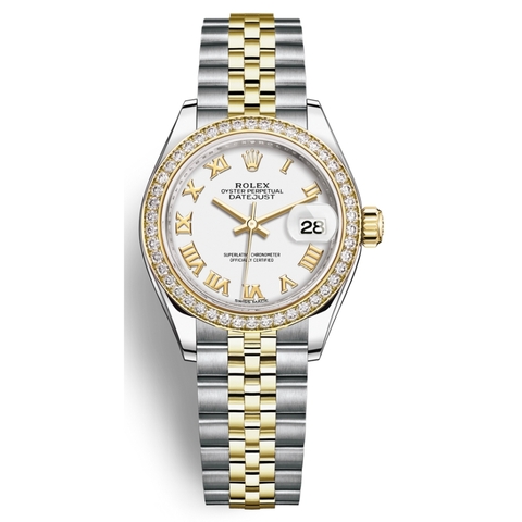 Đồng Hồ Rolex Lady-Datejust 28 279383RBR-0023 Mặt Số Trắng Dây Đeo Jubilee Thép Vàng Vàng