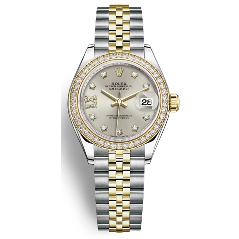 Đồng Hồ Rolex Lady-Datejust 28 279383RBR-0003 Mặt Số Bạc Dây Đeo Jubilee Thép Vàng Vàng