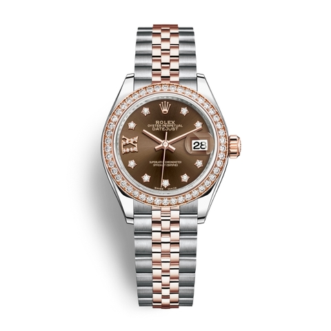 Đồng Hồ Rolex Lady-Datejust 28 279381RBR-0003 Mặt Số Chocolate Dây Đeo Jubilee Thép Vàng Hồng