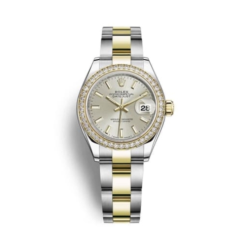 Đồng Hồ Rolex Lady-Datejust 28 279383RBR-0018 Mặt Số Bạc Dây Đeo Oyster Thép Vàng Vàng