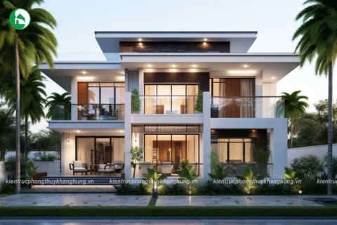 Nhà mái bằng mặt tiền 17m hiện đại