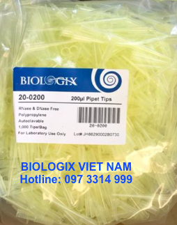 Đầu côn 200ul, Đầu tip vàng 2-200ul, 1000 cái/gói, 20-0200 Hãng: Biologix