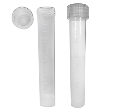 10ml Tube and Screw Cap, Natural, Polypropylene, Sterile, 100/Bag