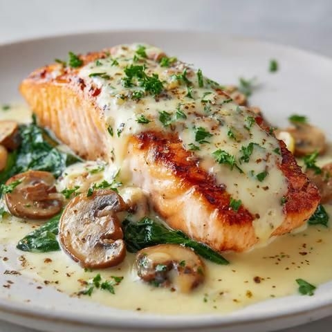 Cá Hồi Nướng Sốt Kem Nấm – Công Thức Siêu Chuẩn Dinh Dưỡng & Sang Trọng - NIPPON FOOD