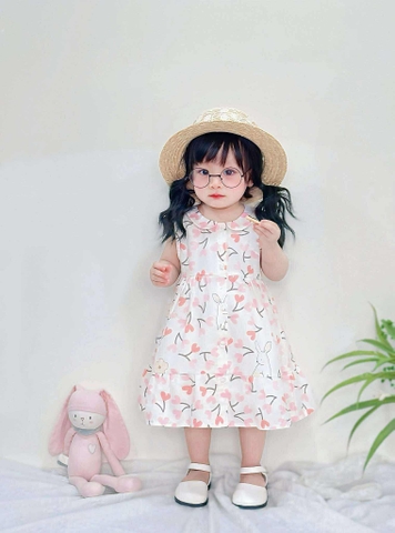 Váy sát nách cổ sen thỏ và tim hồng