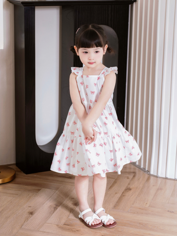 Váy 2d nơ hồng cánh tiên nền trắng