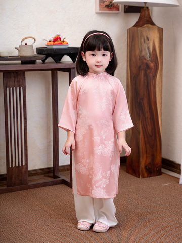 Áo dài hồng hạc hoa hồng