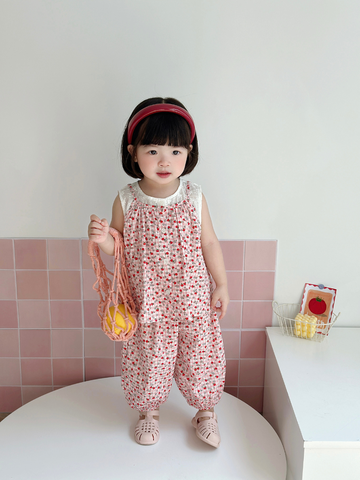 Bộ sát nách kẻ hồng hoạ tiết táo đỏ xinh xắn