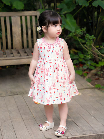 Váy cổ bèo nhún thỏ hồng