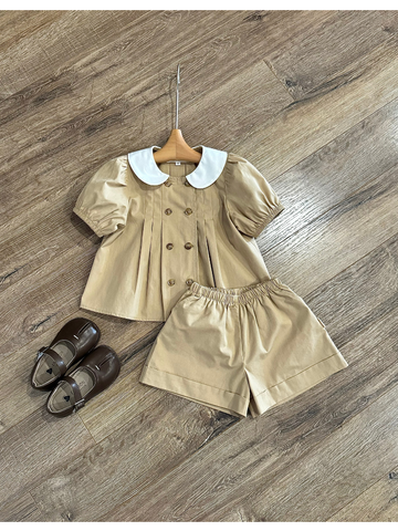 Set cộc nâu tay bồng cổ sen