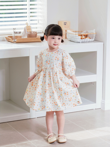 Váy tay lỡ hoa hoa cam nhỏ