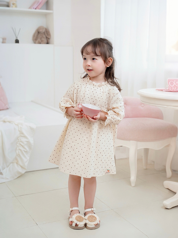 Váy tay dài chấm bi nhún ngực