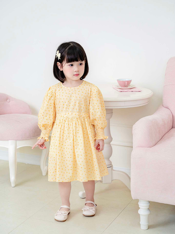 Váy tay dài nơ vàng nhún chun điệu đà