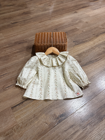 Áo sơ mi cổ bèo viền nâu