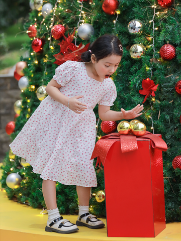 Váy cổ vuông tay bồng boi hạt hoa nhí