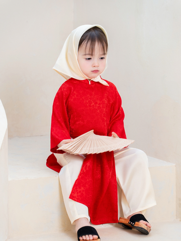 Set áo dài lụa đỏ