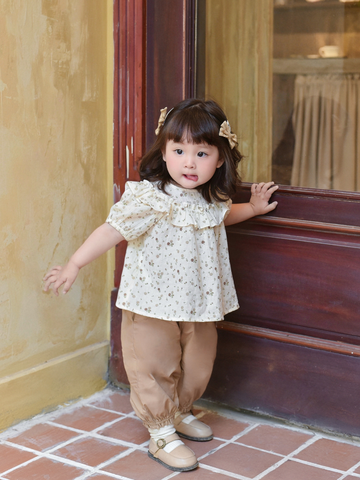 Bộ cộc hoa nhí nâu quần lửng