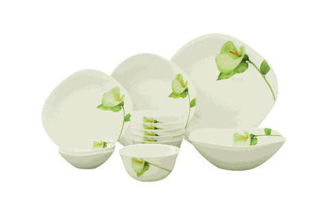 Bộ chén đĩa thủy tinh vuông tròn Diva Ivory Blush 12 món (La Opala)