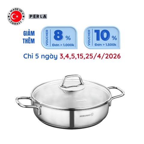 Nồi lẩu inox nấu bếp từ cao cấp thân thấp Korkmaz Perla 3.6 lít - Ø26x7cm - A1834