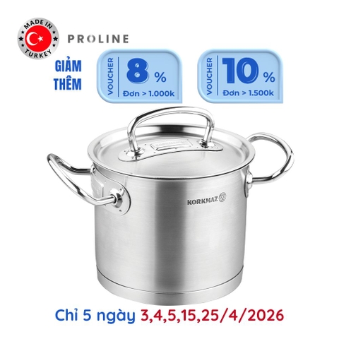 Nồi nấu bếp từ inox cao cấp Korkmaz Proline 5 lít thân cao - Ø20x16.5cm - A1165