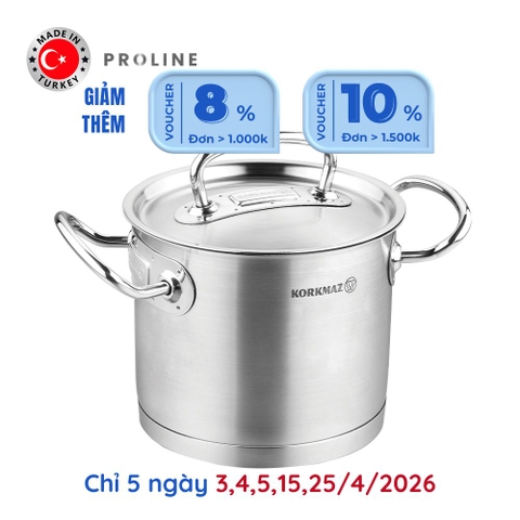 Nồi nấu bếp từ inox cao cấp Korkmaz Proline 9 lít thân cao - Ø24x20cm - A1166