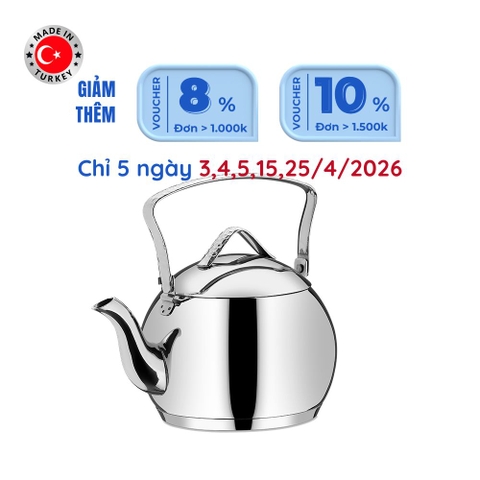 Ấm inox cao cấp Korkmaz Tombik 2 lít - Ø17x14cm  - A093