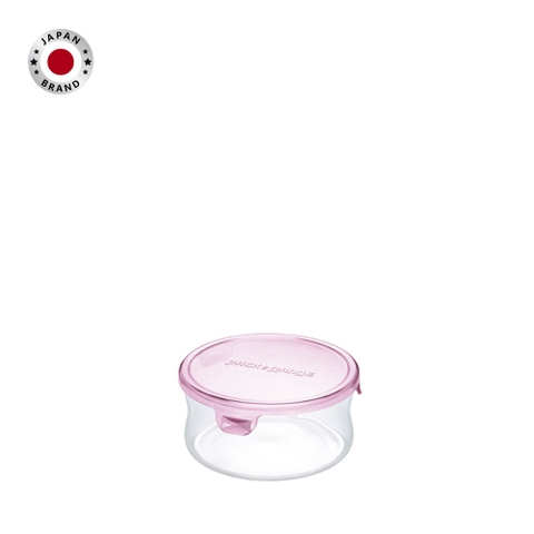 Hộp thủy tinh tròn chịu nhiệt, nắp hồng Iwaki 380ml