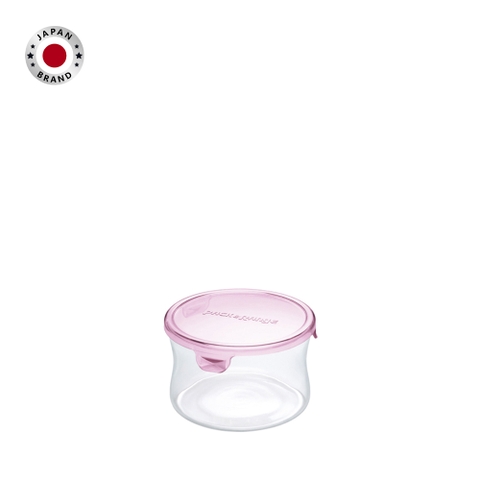 Hộp thủy tinh tròn chịu nhiệt, nắp hồng Iwaki 490ml