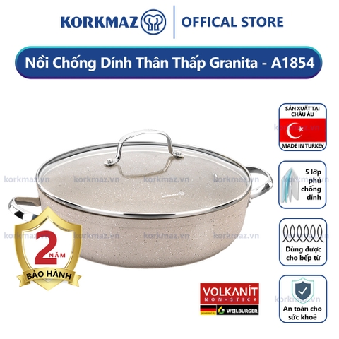 Nồi chống dính bếp từ cao cấp Korkmaz Granita thân thấp 2.5 lít - Ø24x6.5cm - A1854