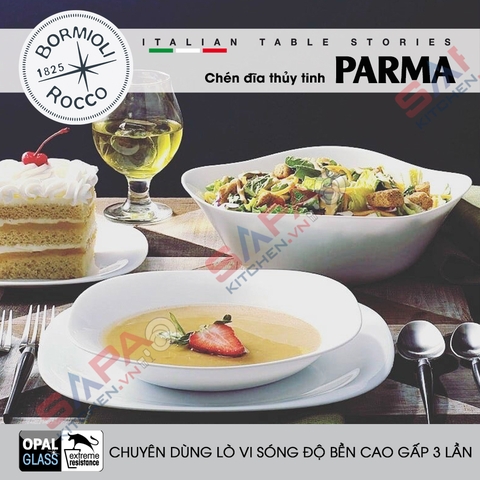 Bộ chén đĩa thủy tinh vuông Parma 12 món