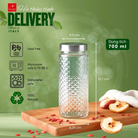 [Combo 2 TẶNG 1] Hũ thủy tinh nắp vặn Delivery 700ml