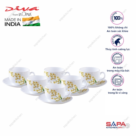 Bộ tách đĩa trà thủy tinh 12 món 16CL Yellow Grace