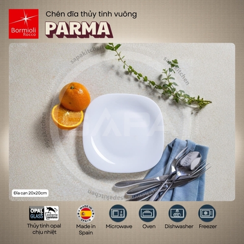 Đĩa thủy tinh vuông nhỏ Parma 20 cm