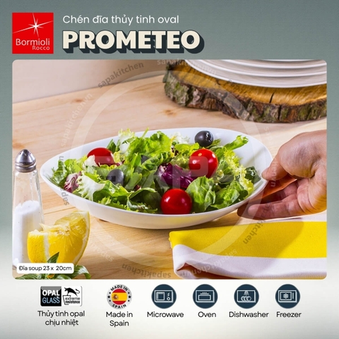 Đĩa soup thủy tinh oval Prometeo 23 x 20 cm