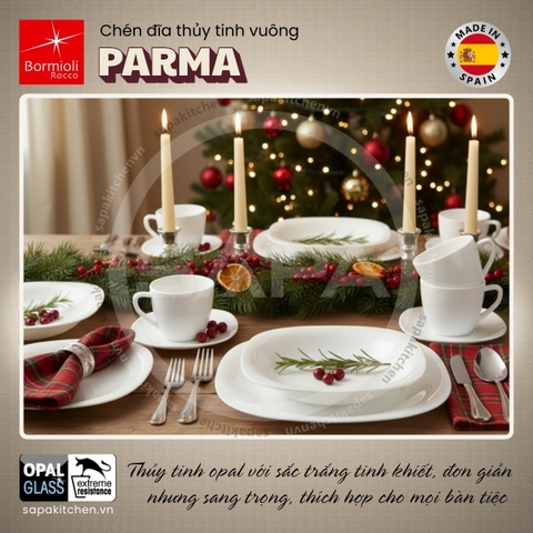 Bộ chén đĩa thủy tinh vuông Parma 12 món