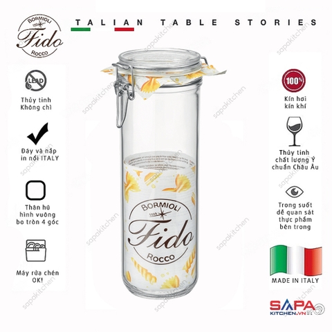 Hũ thủy tinh nắp cài kín hơi đựng mì ý Fido 1360ml