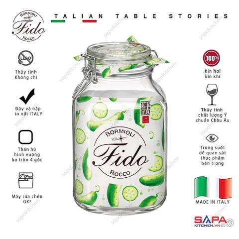 Hũ thủy tinh nắp cài kín hơi Fido 3000ml