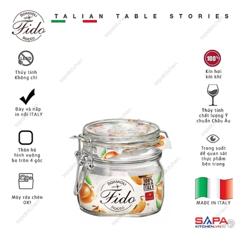 Hũ thủy tinh nắp cài kín hơi Fido 500ml