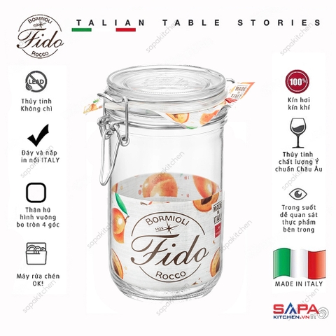 Hũ thủy tinh nắp cài kín hơi thân cao Fido 750ml