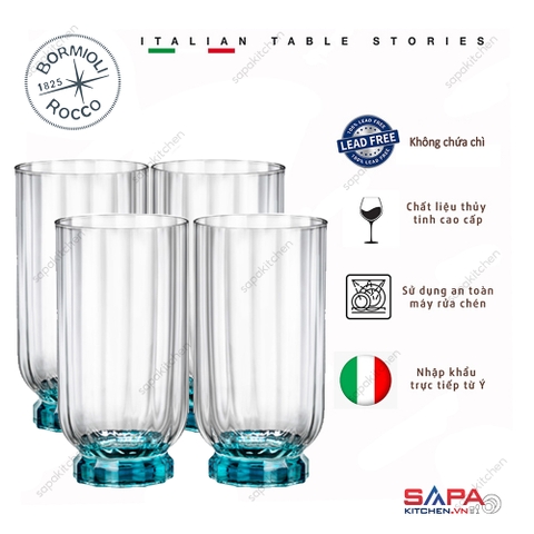 Bộ 4 ly thủy tinh cao cấp Florian 43cl màu xanh
