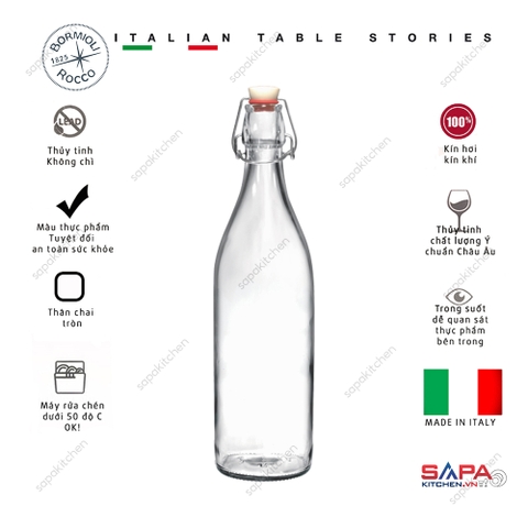 Chai thủy tinh tròn nắp cài kín hơi Giara 1L