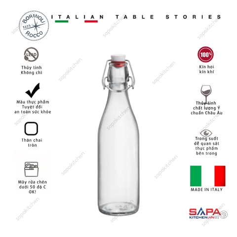 Chai thủy tinh tròn nắp cài kín hơi Giara 0.5L